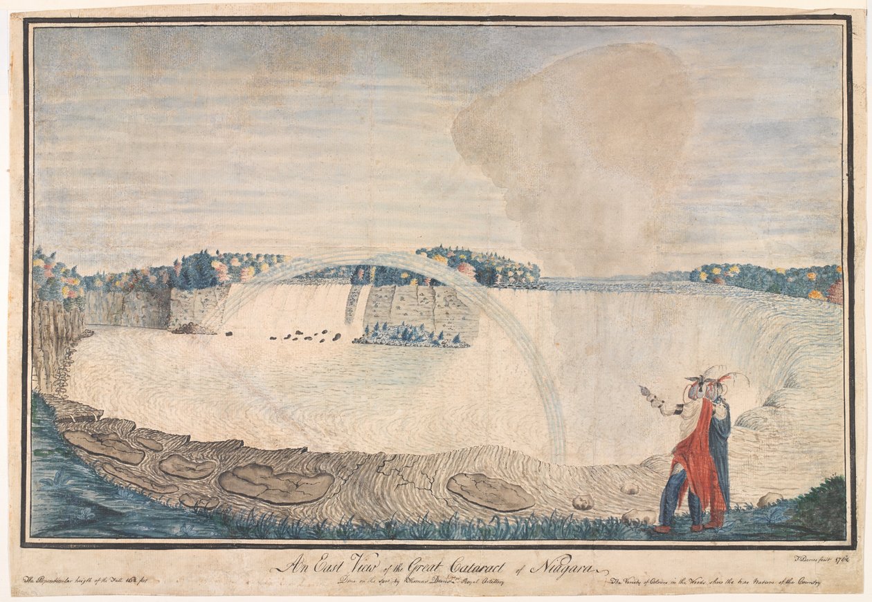Een oostelijk uitzicht op de Grote Waterval van Niagara, 1762 door Thomas Davies