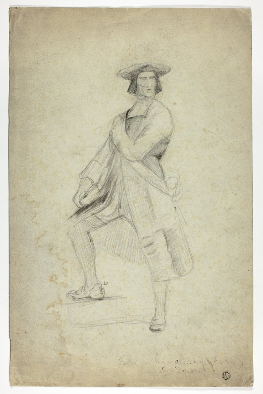 Studie voor staande man met sjerp en dramatische pose door Thomas Duncan