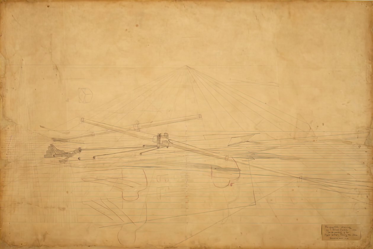 Perspectieftekening voor De Biglin Broers Draaien De Paal door Thomas Eakins