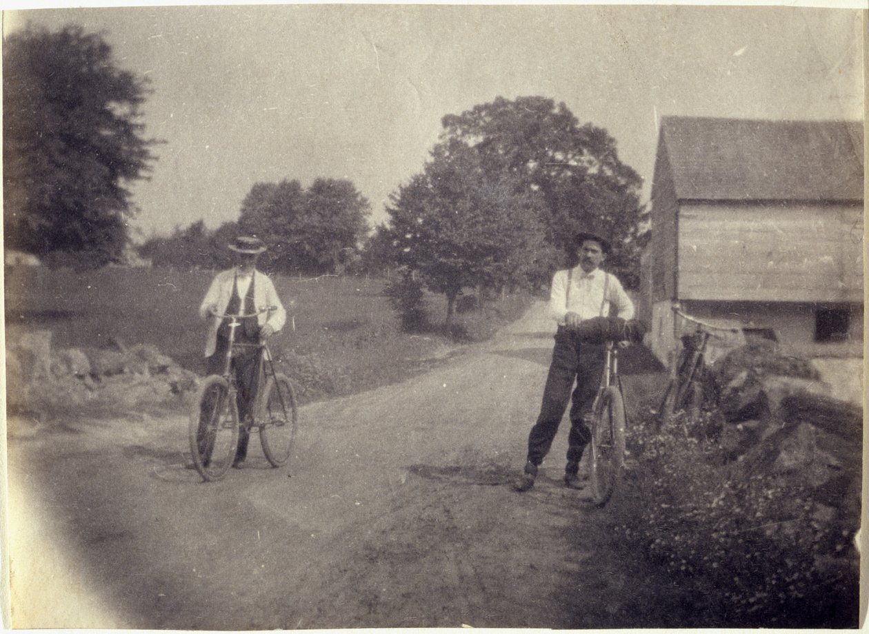 Samuel Murray en Benjamin Eakins op fietsen door Thomas Eakins