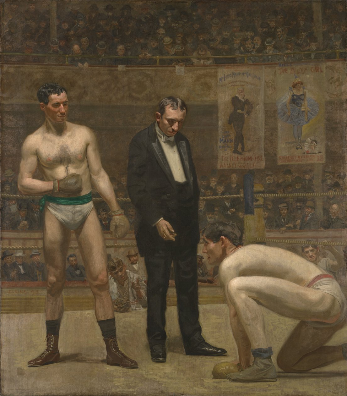 Het uittellen van de neergeslagen bokser door Thomas Eakins