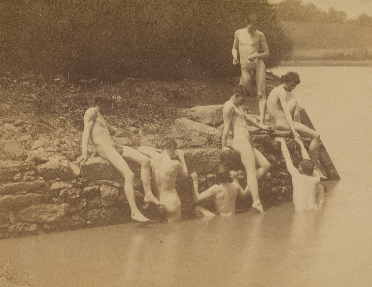 Thomas Eakins en mannelijke naakten op de locatie van "Zwemmen" door Thomas Eakins