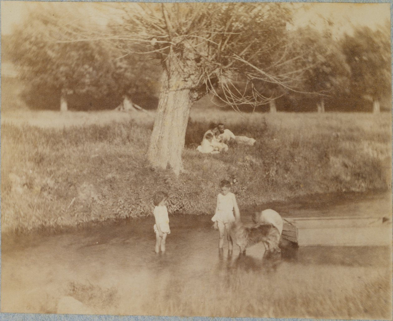 Drie Kinderen en een Hond Spelen in de Kreek door Thomas Eakins
