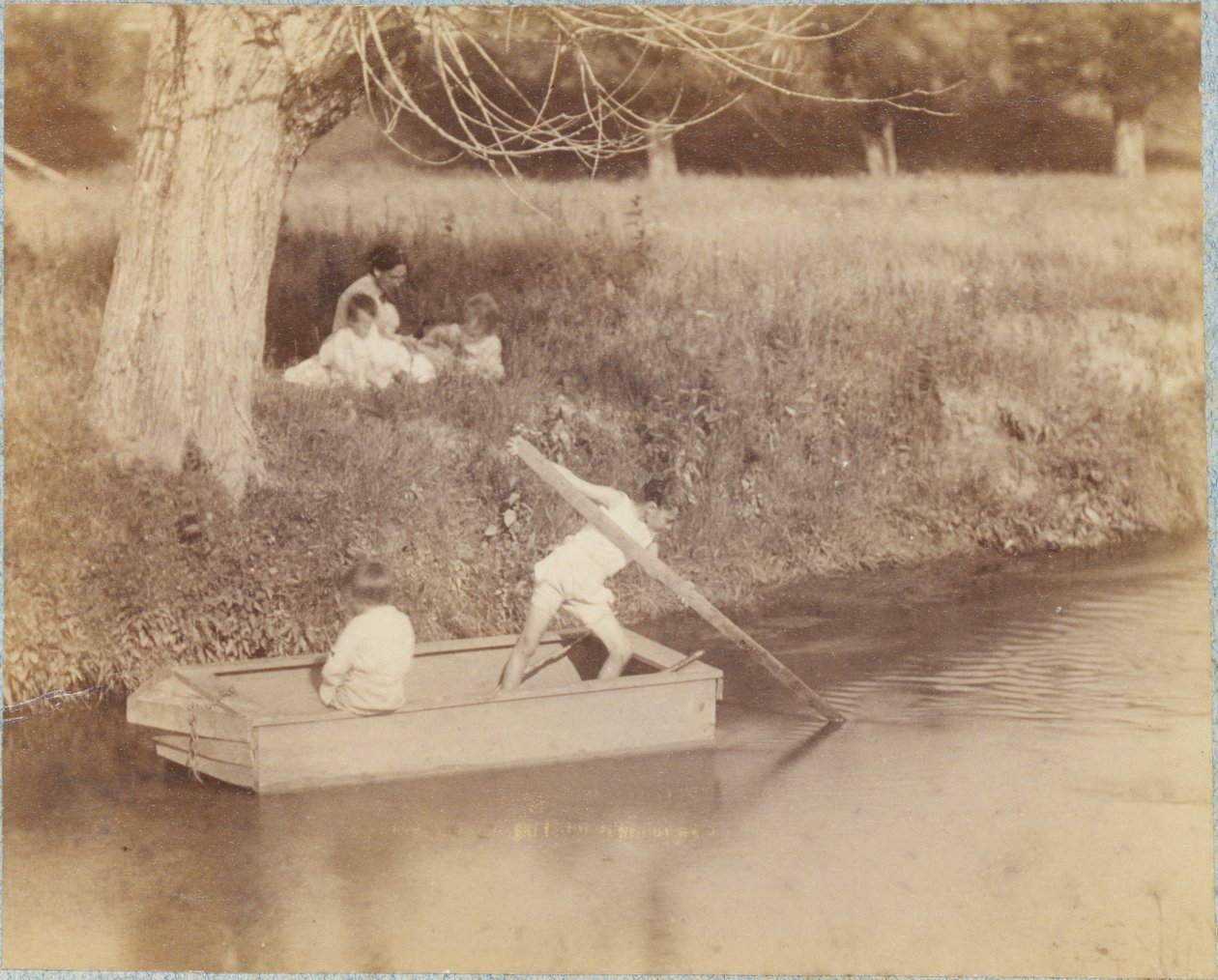 Twee jongens die bij de beek spelen, 4 juli 1883 door Thomas Eakins