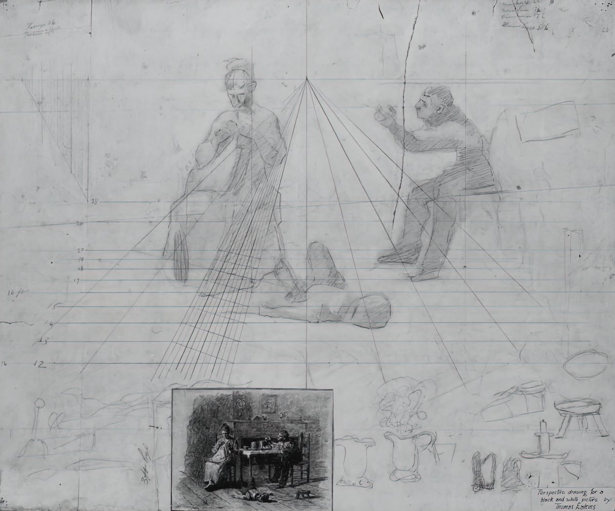 Ongenoemde perspectiefstudie voor illustratie voor tijdschriftverhaal, Mr. Neelus Peeler