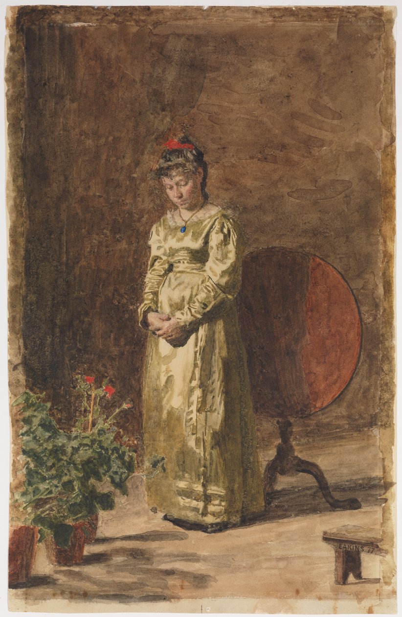 Jong meisje in gedachten door Thomas Eakins