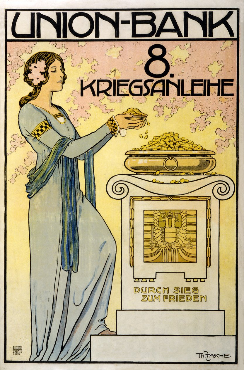 Oostenrijkse fondsenwervingscampagne Union-Bank, 8. Kriegsanleihe; durch Sieg zum Frieden, pub. 1918 door Thomas Fasche