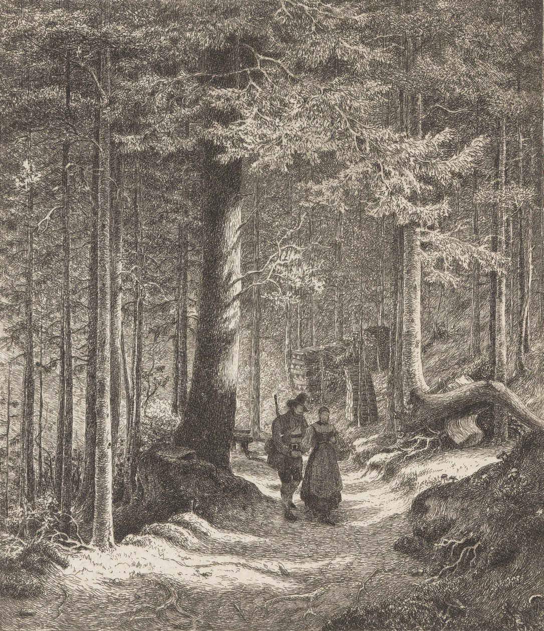 Bosinterieur met twee figuren door Thomas Fearnley