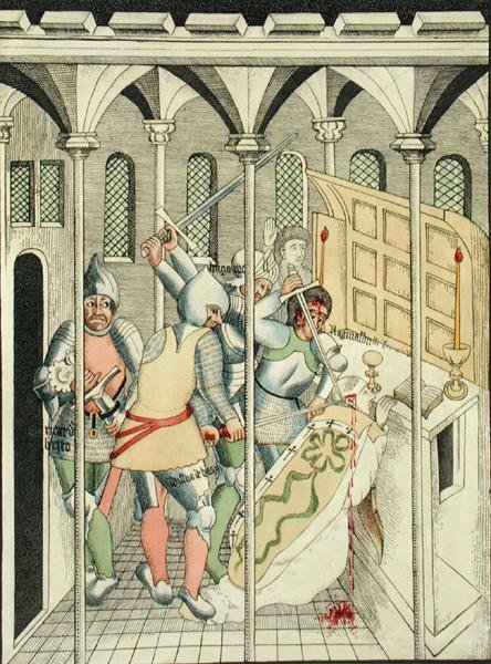 De moord op St. Thomas a Becket in Canterbury, uit de kapel van de Drie-eenheid in Stratford Upon Avon door Thomas Fisher Hoxton