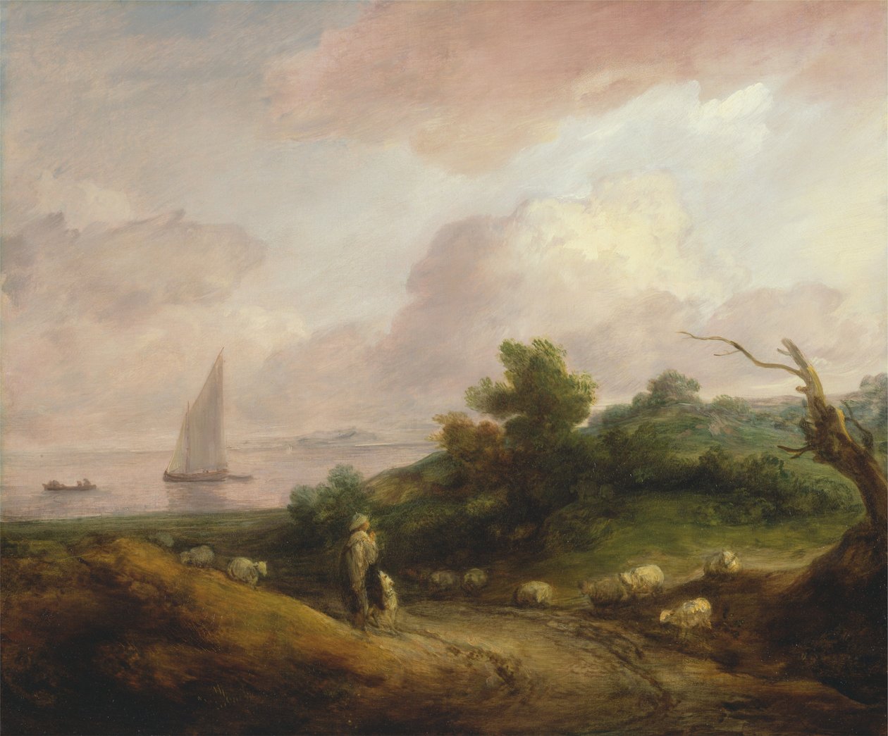 Kustlandschap met een herder en zijn kudde door Thomas Gainsborough