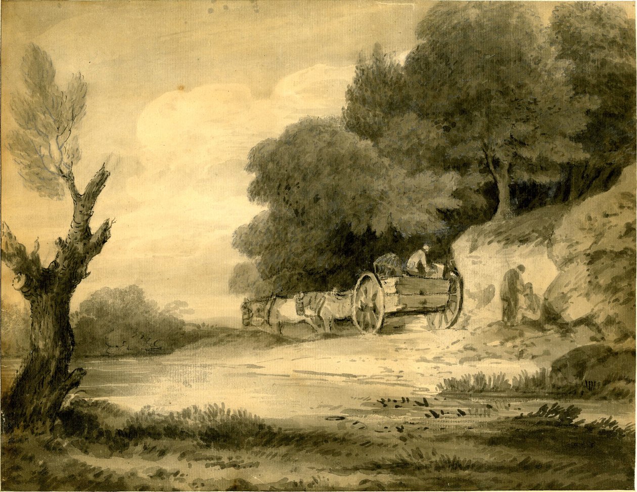 Figuren met kar langs de weg tekening van Thomas Gainsborough door Thomas Gainsborough