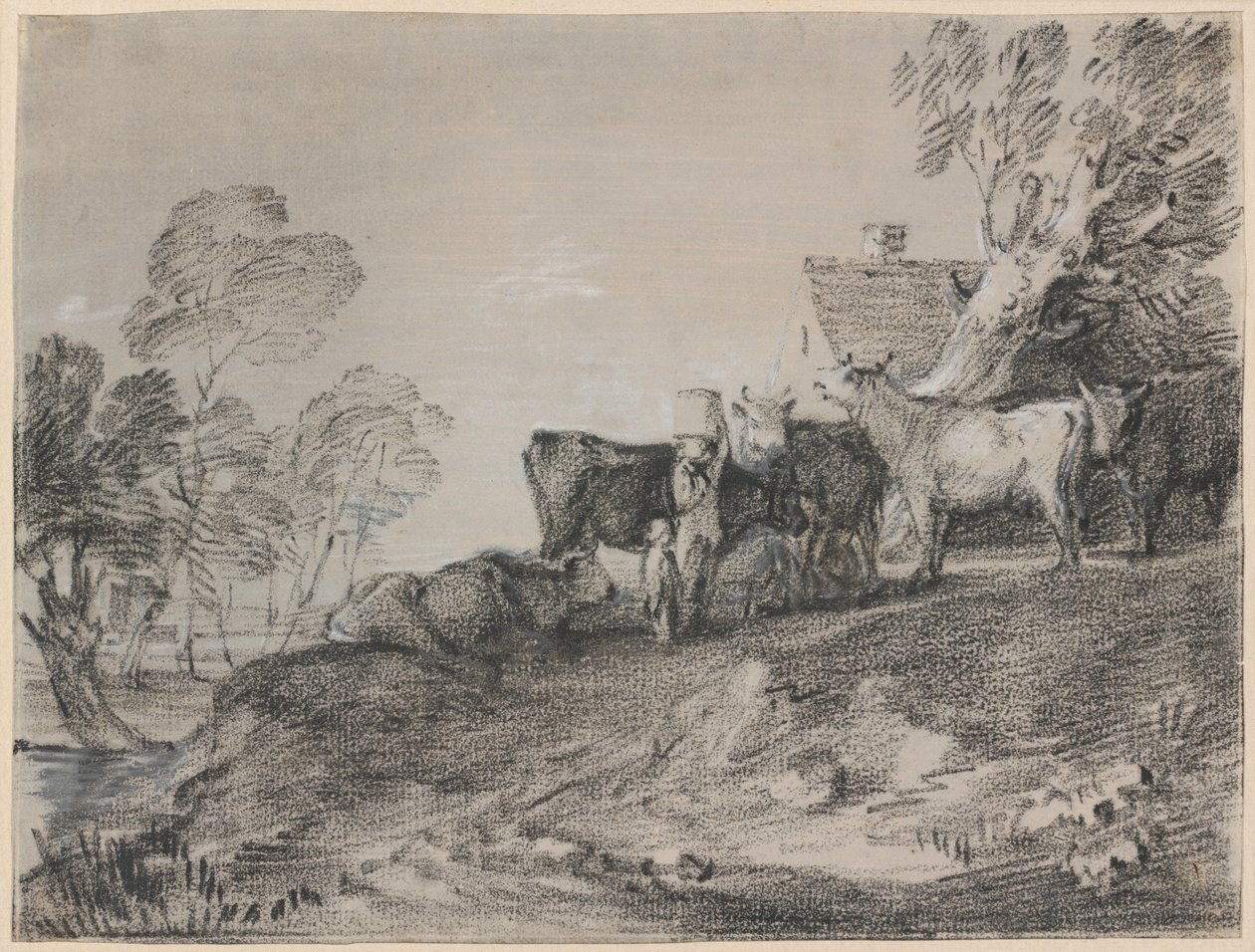 Landschap met Vee bij een Huisje door Thomas Gainsborough