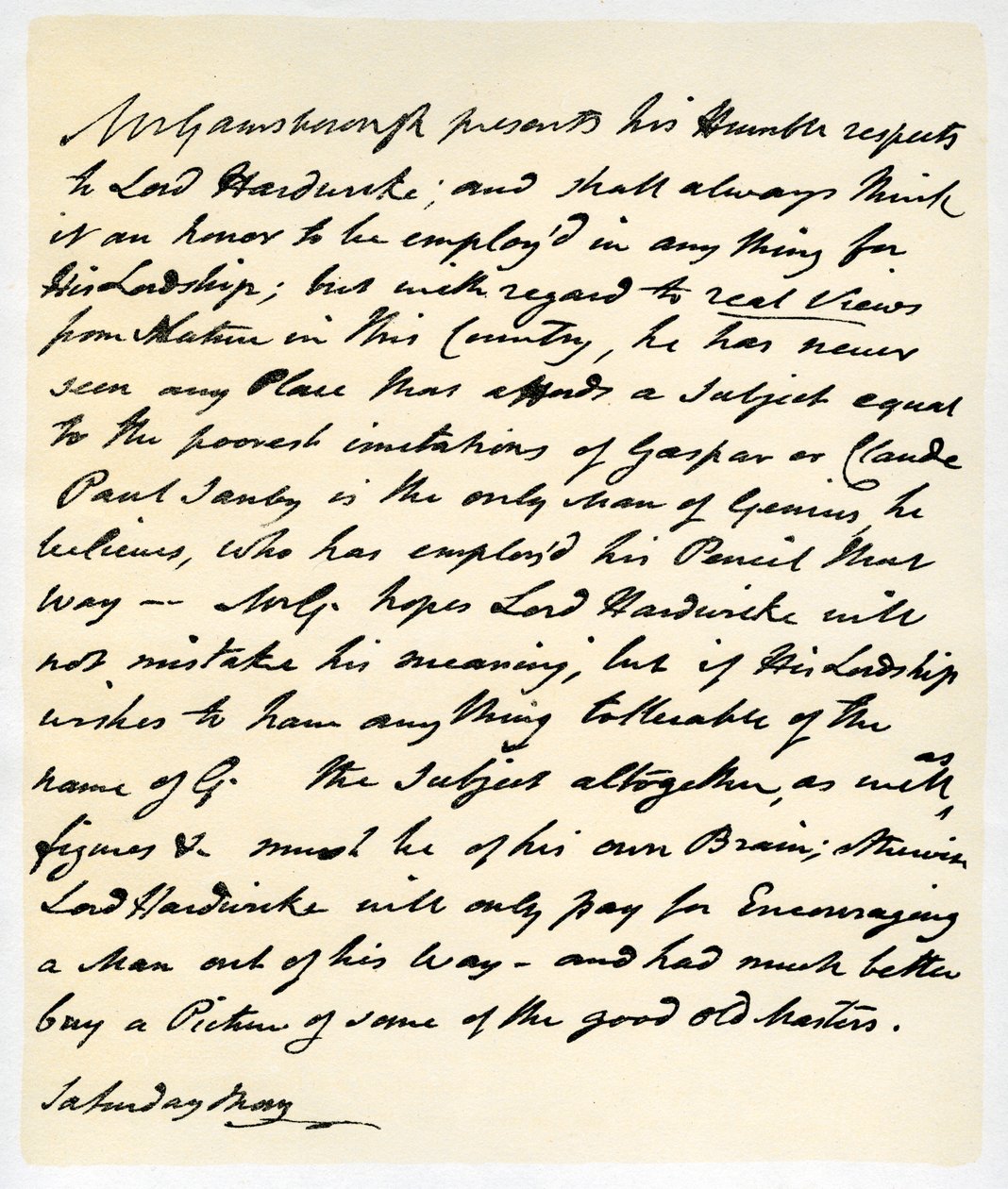 Brief van Thomas Gainsborough aan Lord Hardwicke door Thomas Gainsborough