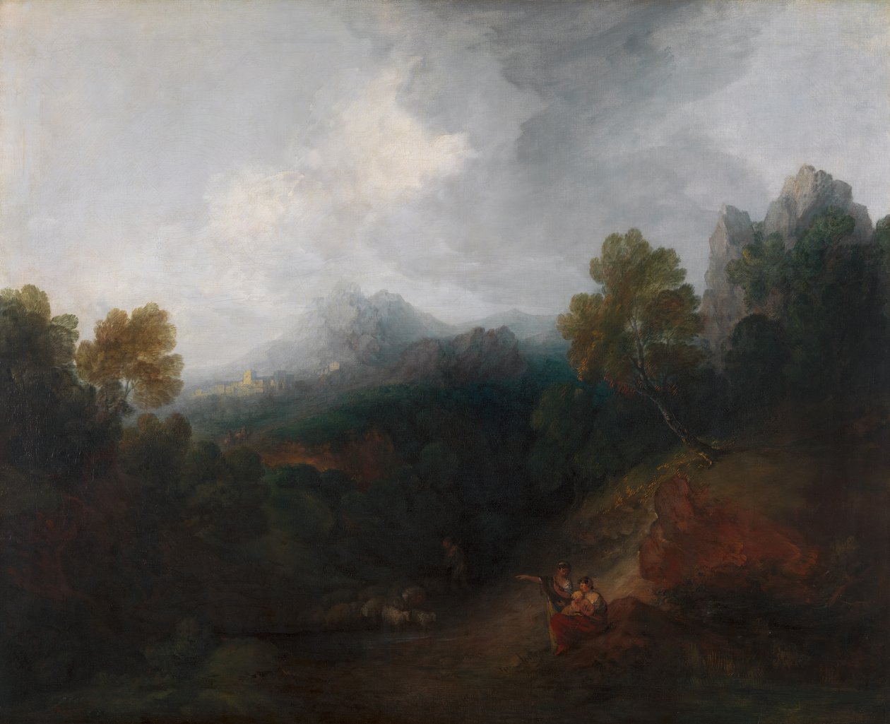 Bergvallei met figuren en een afgelegen dorp, tussen 1773 en 1777 door Thomas Gainsborough