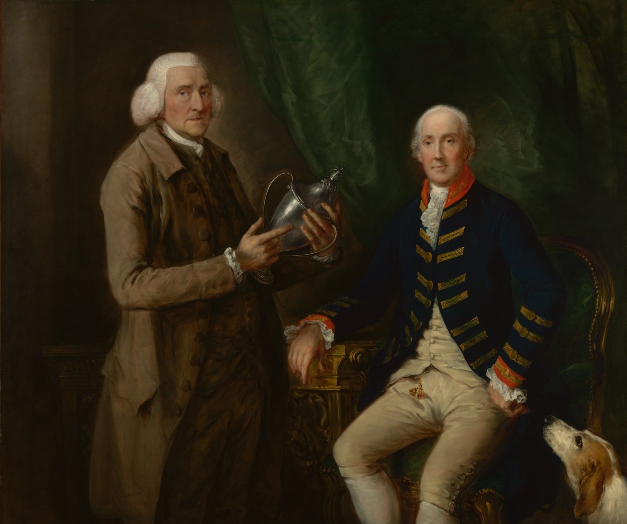 Portret van William Anne Hollis, 4e graaf van Essex, die Thomas Clutterbuck uit Watford een beker aanbiedt door Thomas Gainsborough
