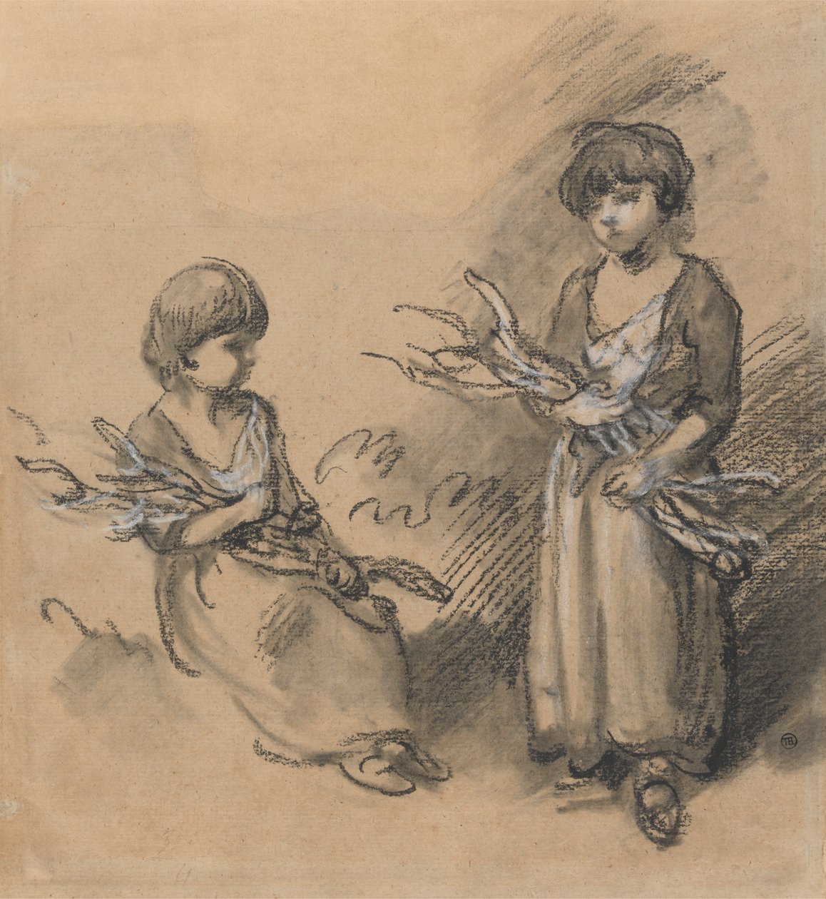 Studies van meisjes die takken dragen door Thomas Gainsborough
