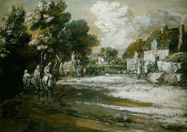 Reizigers die een dorp passeren door Thomas Gainsborough