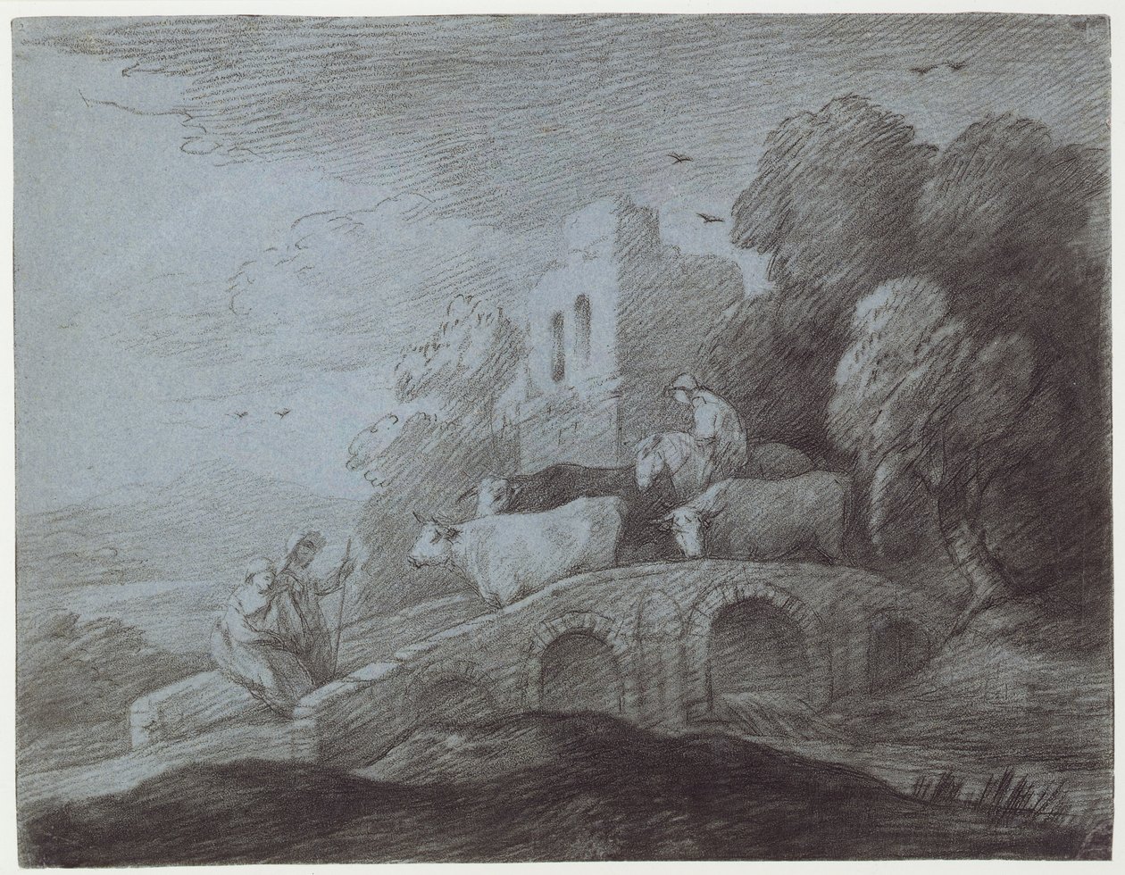 Boslandschap met Herder die Vee Drijft door Thomas Gainsborough