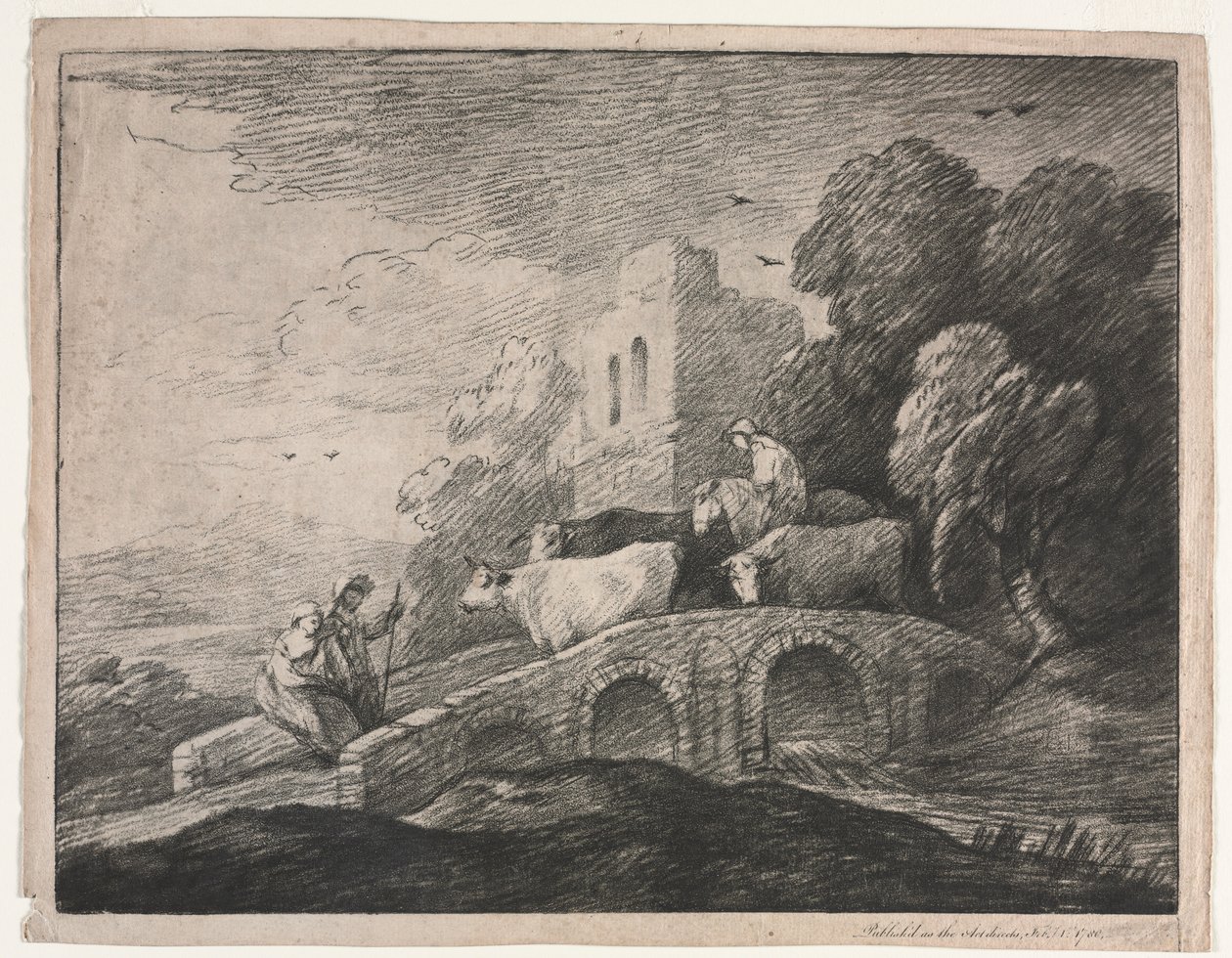Boslandschap met herders die vee drijven door Thomas Gainsborough