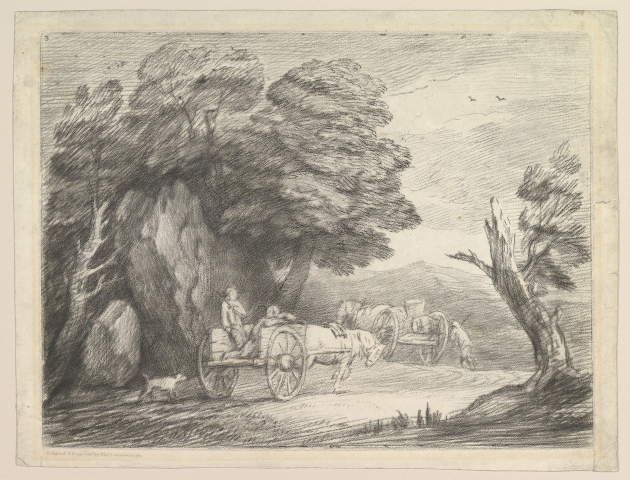 Boslandschap met twee landkarren en figuren, 1 augustus 1797 door Thomas Gainsborough