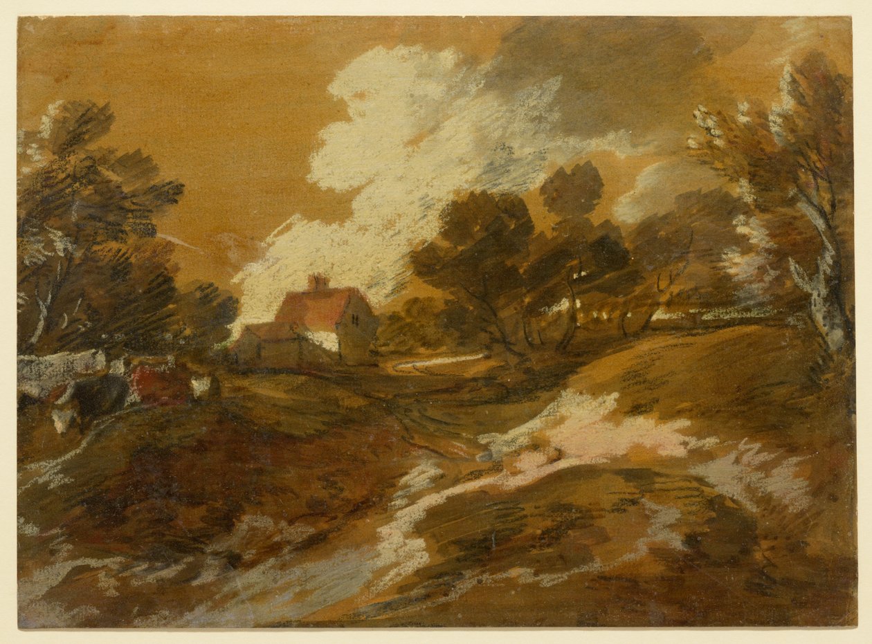 Waldlandschaft mit Hütte und Kühen door Thomas Gainsborough