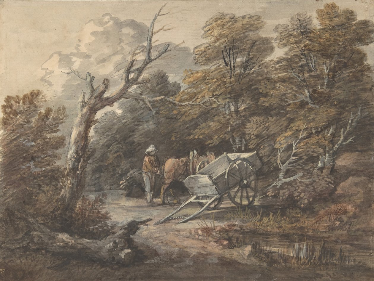 Boslandschap met een boer, een paard en een kar door Thomas Gainsborough