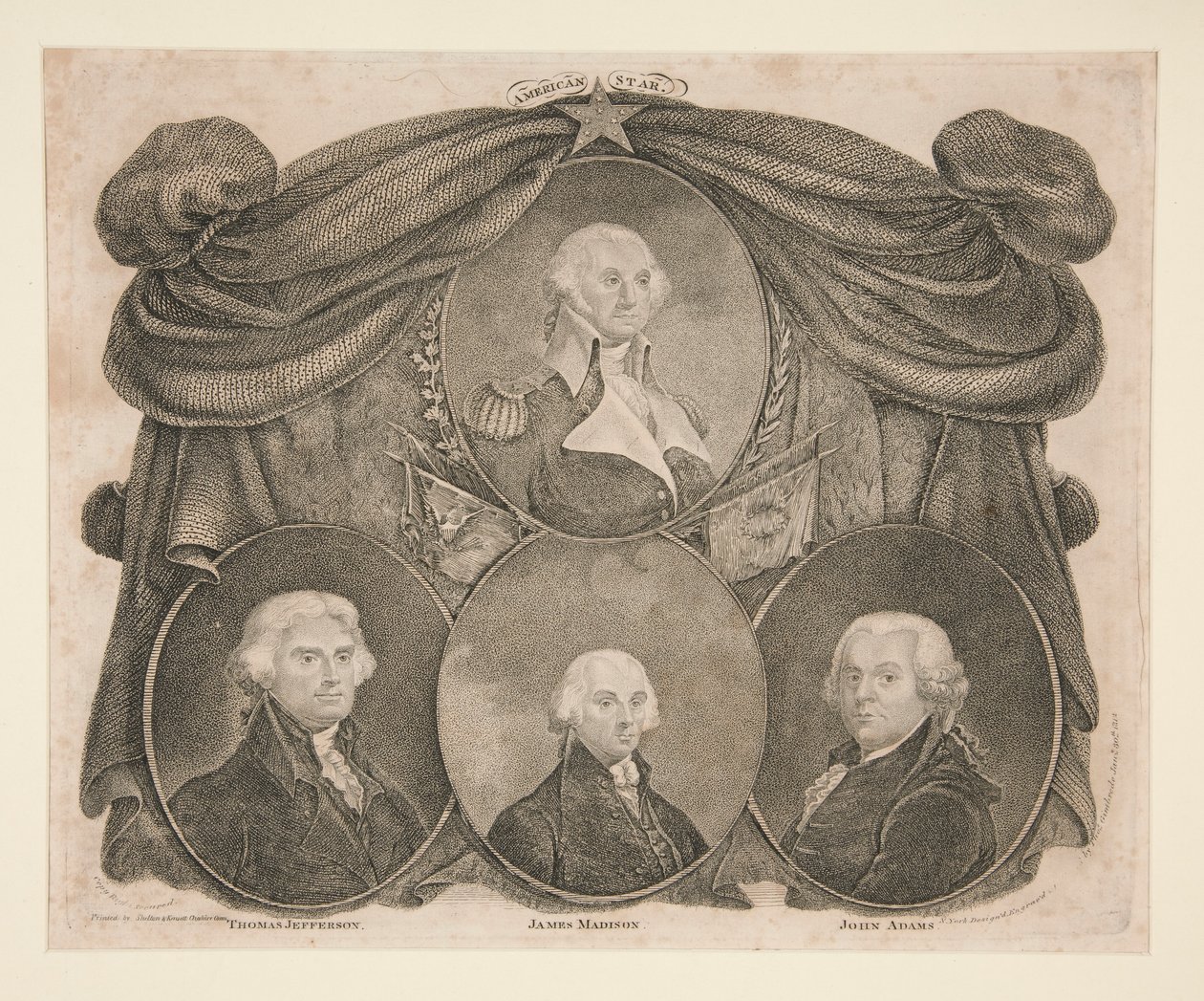 American Star, Washington, Jefferson, Madison en Adams door Thomas Gimbrede