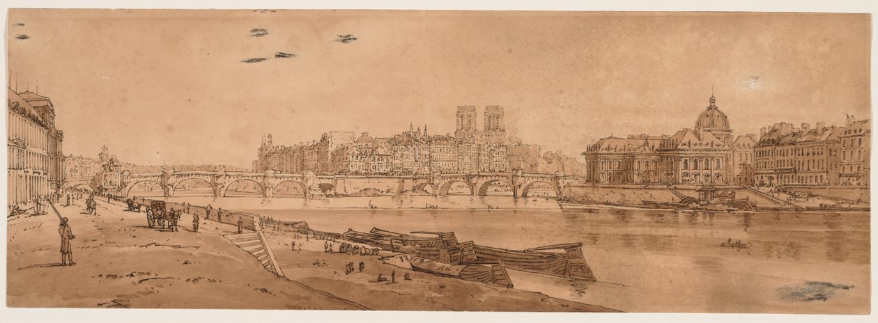 Een Selectie van Twintig van de Meest Schilderachtige Zichten in Parijs: Uitzicht op Pont Neuf, deel van het Louvre, Notre Dame, en het College van Vier Naties door Thomas Girtin
