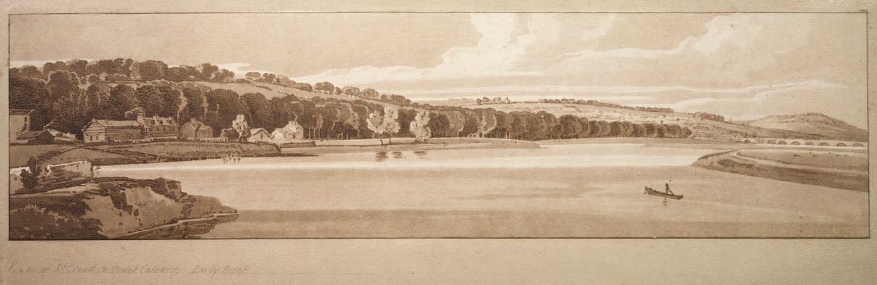 Een Selectie van Twintig van de Meest Schilderachtige Uitzichten in Parijs: Uitzicht op St. Cloud en Mount Calvary genomen vanaf Pont de Sève door Thomas Girtin
