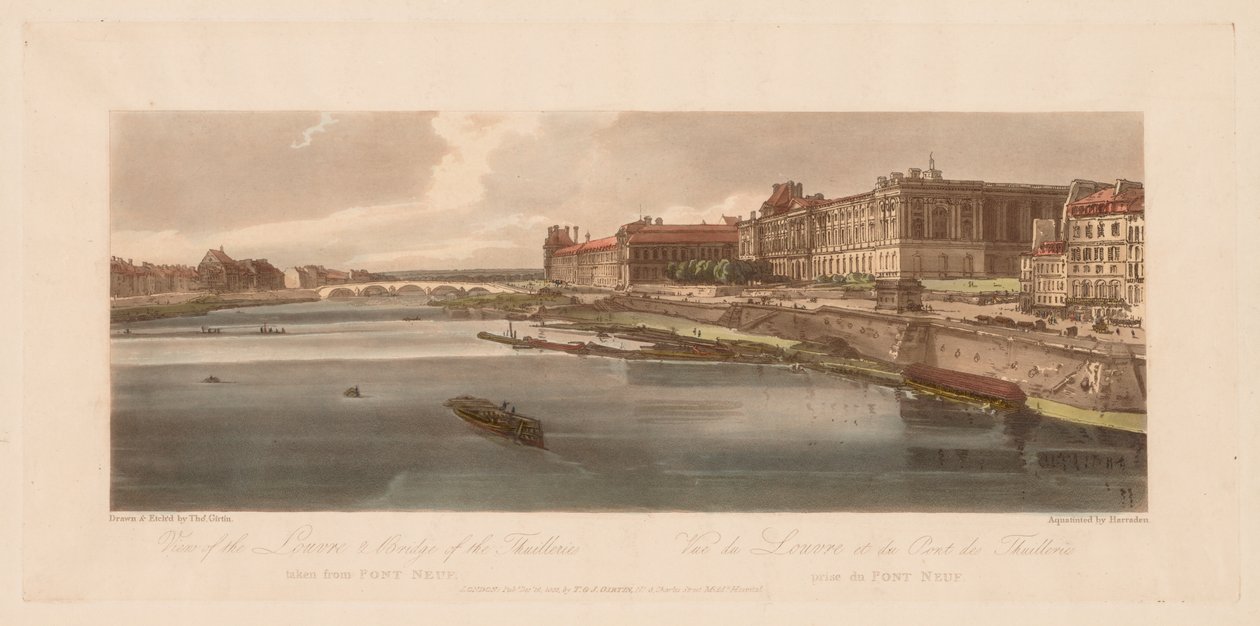 Een Selectie van Twintig van de Meest Schilderachtige Uitzichten in Parijs: Uitzicht op het Louvre & Brug van de Thuilleries genomen vanaf Pont Neuf door Thomas Girtin