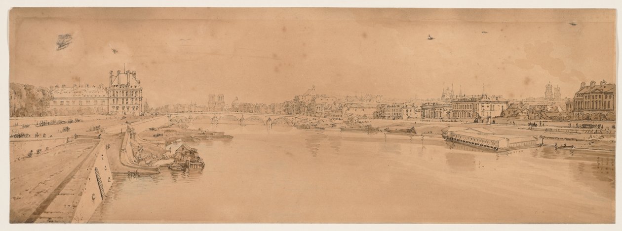 Een selectie van twintig van de meest pittoreske uitzichten in Parijs: Uitzicht op de Tuilleries en brug genomen vanaf Pont de la Concorde door Thomas Girtin