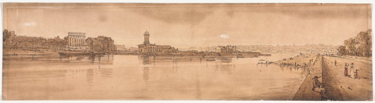 Een selectie van twintig van de meest pittoreske uitzichten in Parijs: Uitzicht op het dorp Chaillot, genomen vanaf Pont de la Concorde door Thomas Girtin