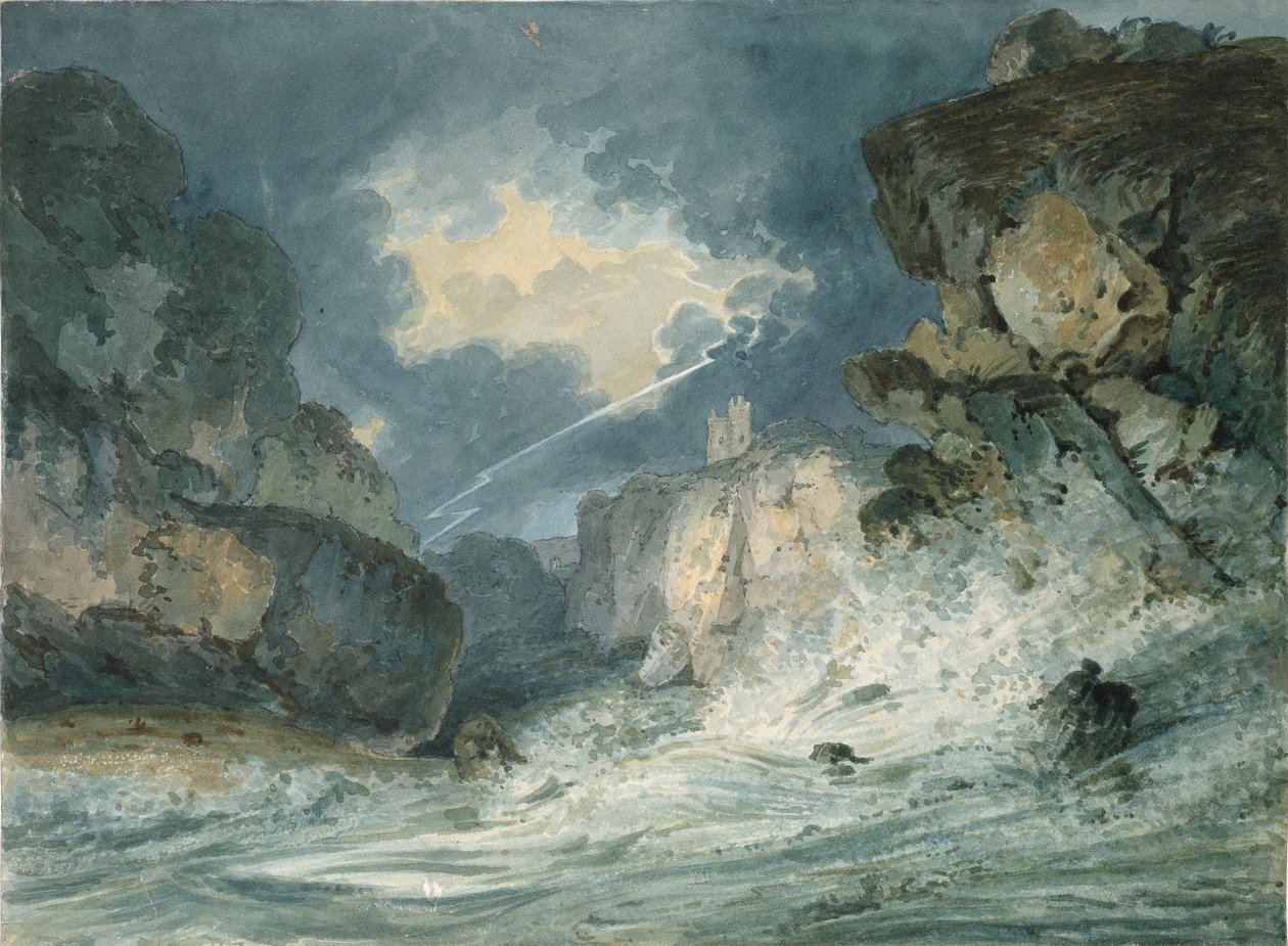 Dunstanburgh Castle, Northumberland, in een onweersbui door Thomas Girtin