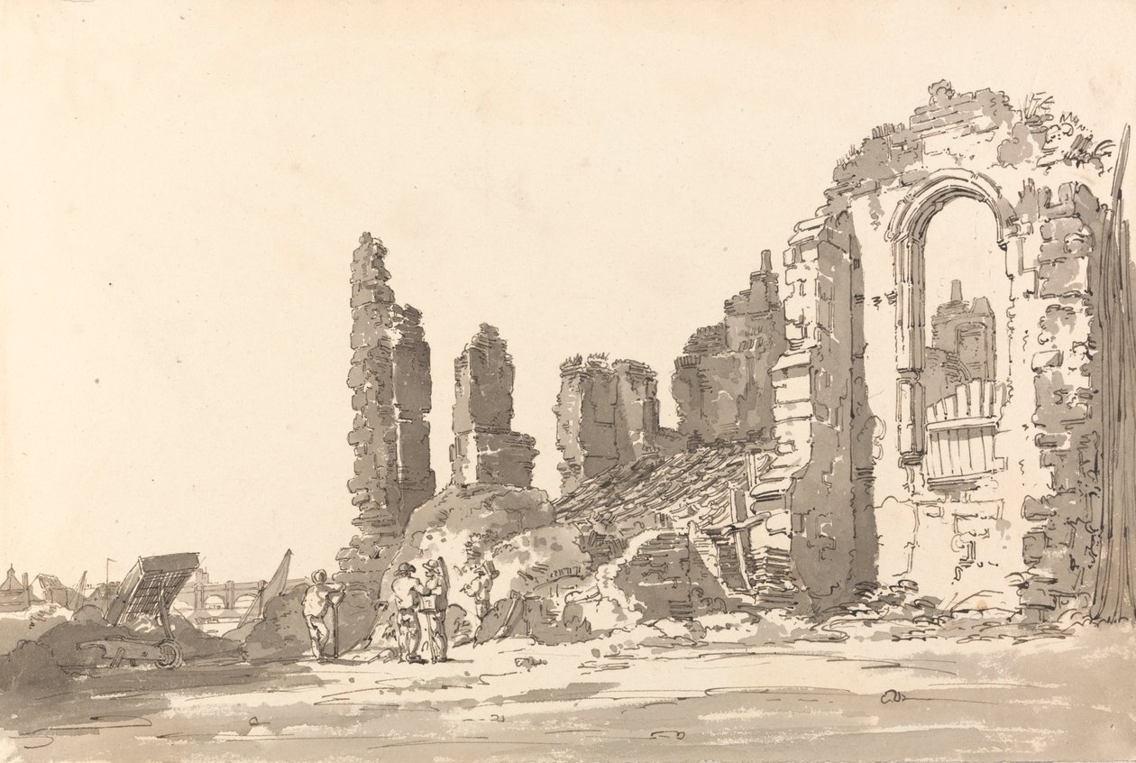 Ruïnes van het Savoy Palace, Londen door Thomas Girtin