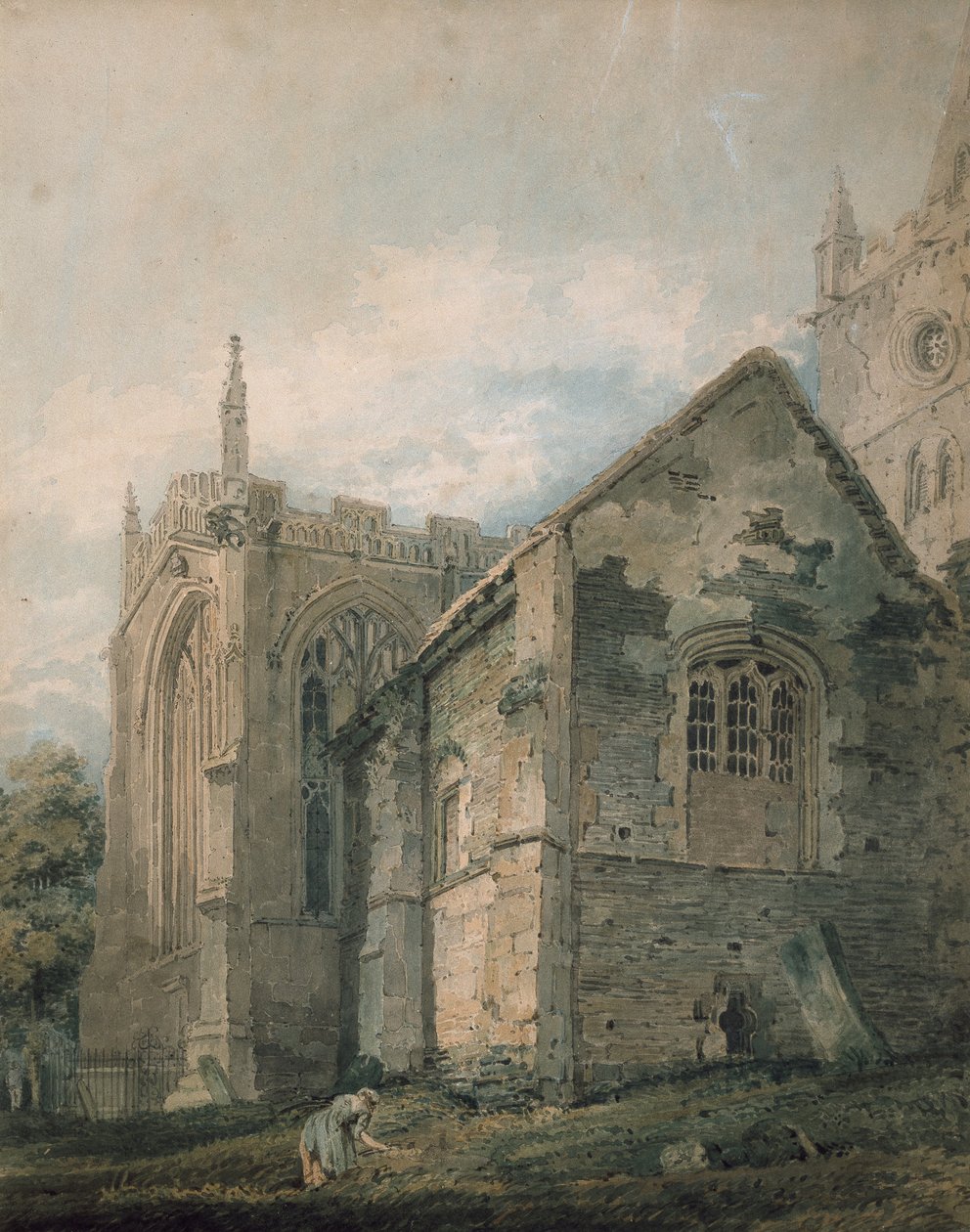 Het Oude Knekelhuis, Heilige Drie-eenheidskerk, Stratford-upon-Avon door Thomas Girtin