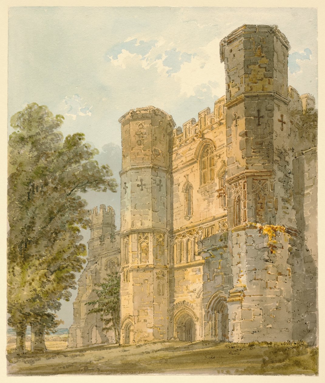 Het poortgebouw van Battle Abbey, Sussex door Thomas Girtin