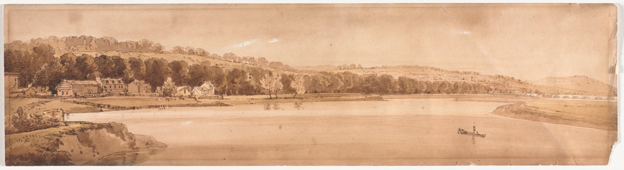 Twintig uitzichten van Parijs en omgeving: Uitzicht op St. Cloud en de berg Calvarie genomen vanaf Pont de Sèvres door Thomas Girtin