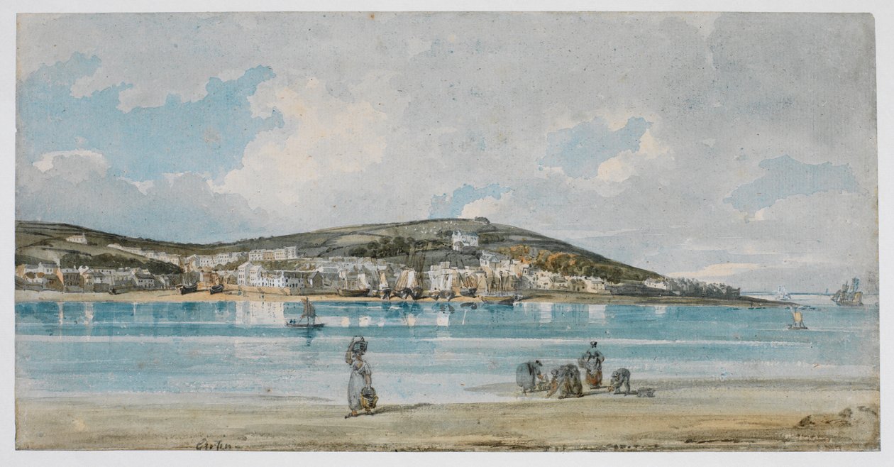 Uitzicht op Appledore, Noord-Devon, vanaf Instow Sands door Thomas Girtin