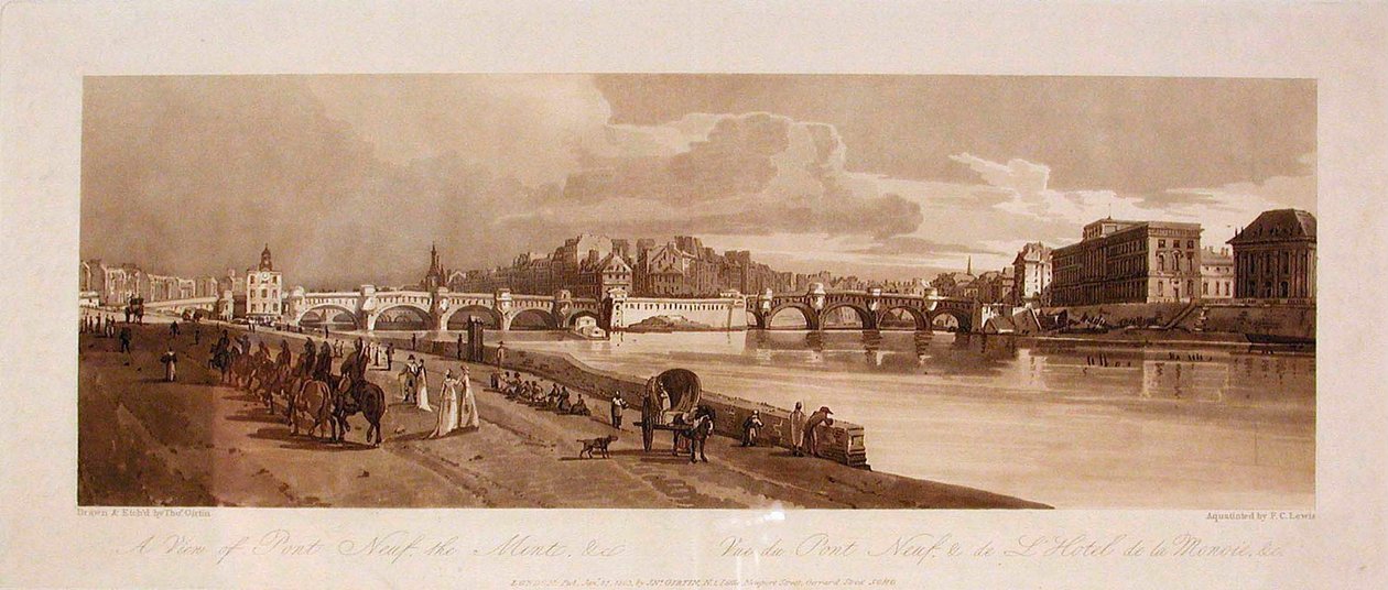 Gezicht op de Pont Neuf, de Munt, enz. door Thomas Girtin