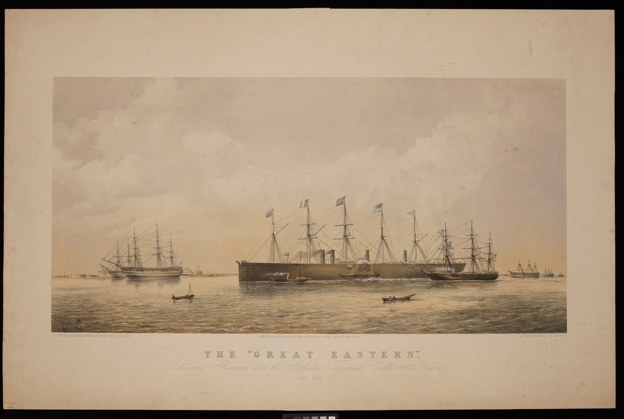 De Great Eastern, vertrekkend uit Sheerness met de Atlantische Telegraafkabel aan boord, juni 1866 door Thomas Goldsworth Dutton