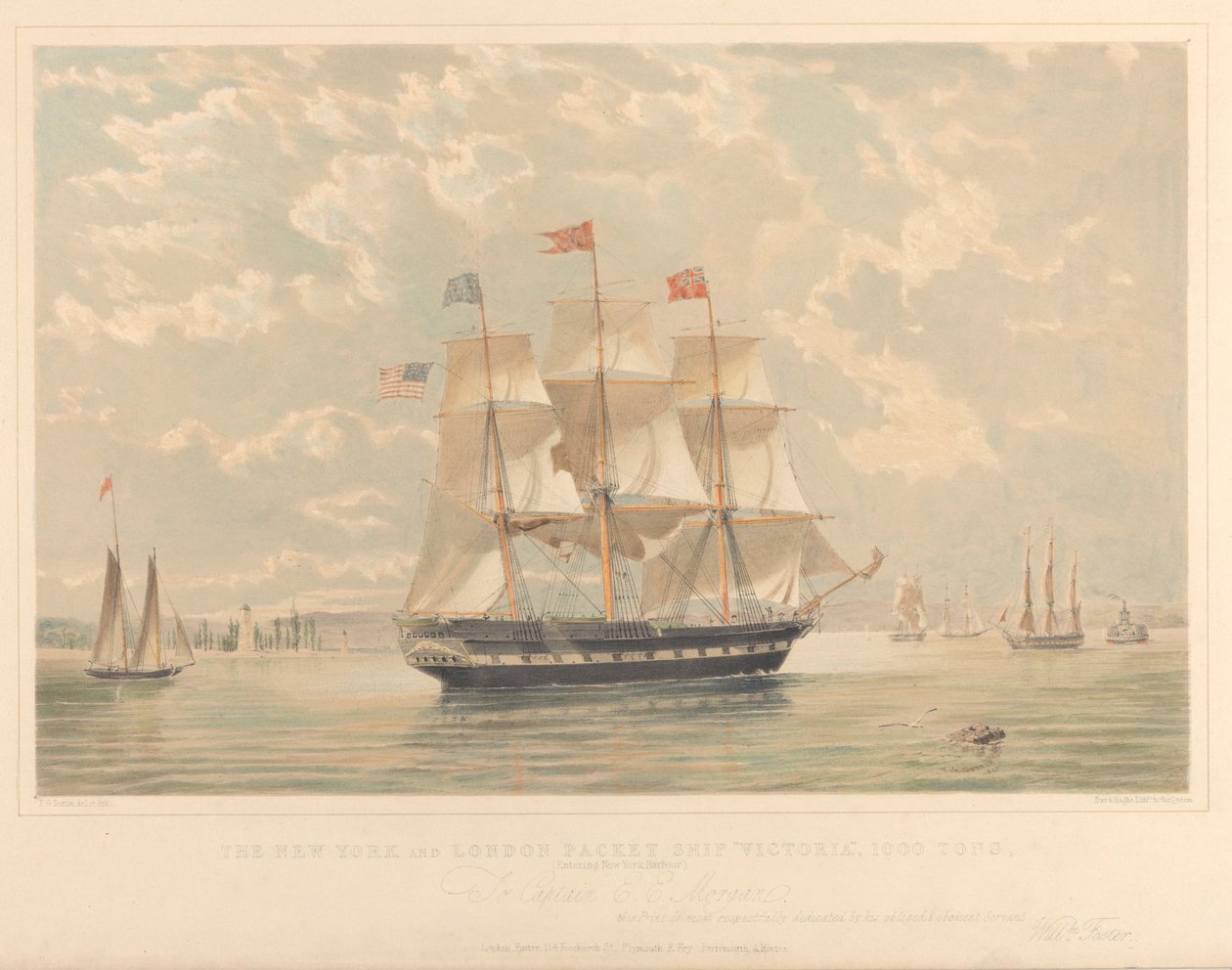 Het New York en Londen pakket schip Victoria (binnenkomst in de haven van New York), c.1839-44 door Thomas Goldsworth Dutton