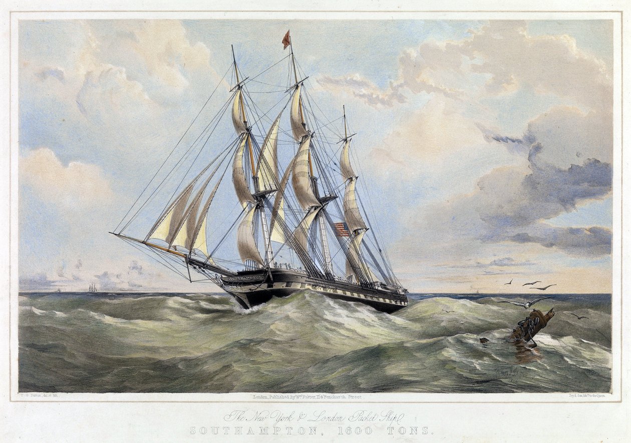 De New York lijn zeilboot (Verenigde Staten) Londen (Engeland), Southampton (capaciteit 1600 ton) door Thomas Goldsworth Dutton
