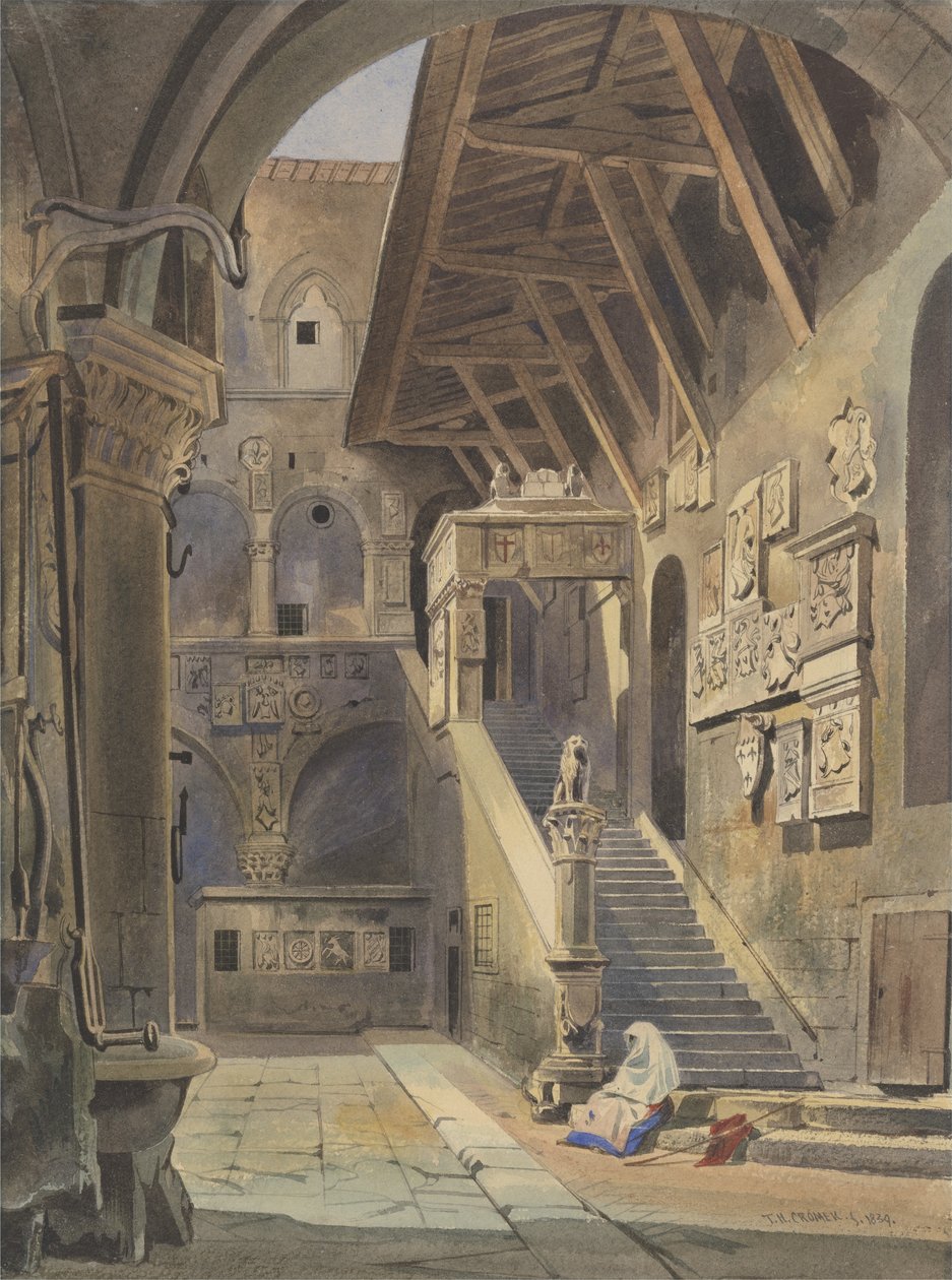 Hof van de Bargello, Florence, 1839 door Thomas Hartley Cromek