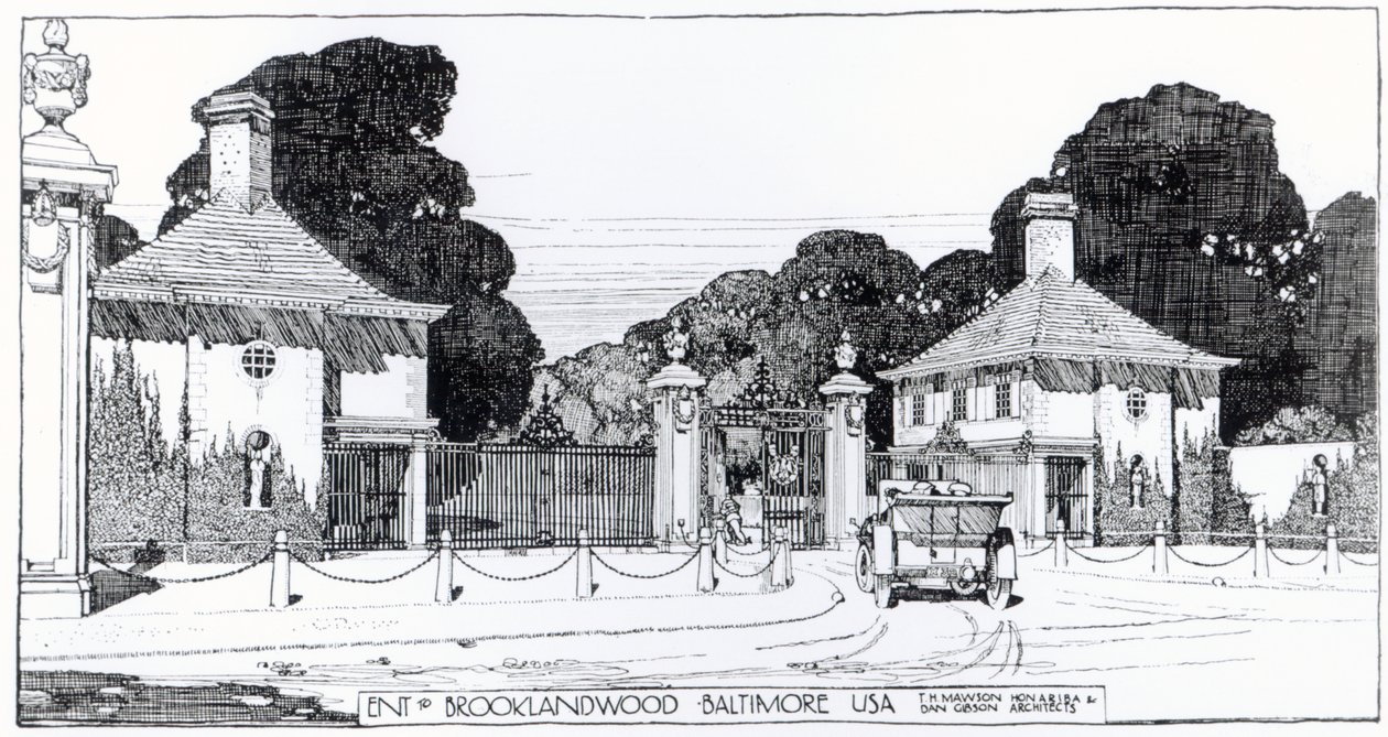 Ingang naar Brooklandwood, Baltimore, VS, uit Thomas Mawson
