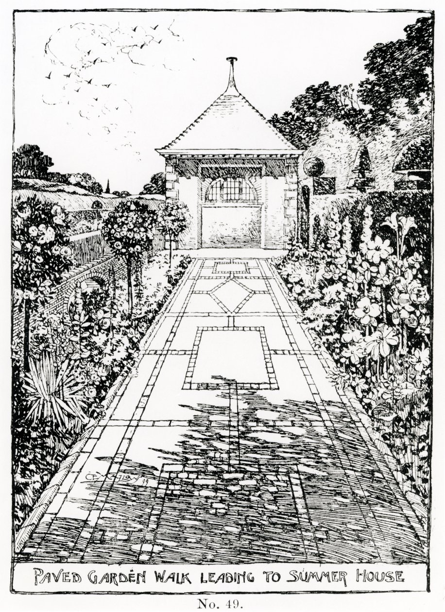Bestraat Tuinpad dat leidt naar het Tuinhuis, uit Thomas Mawson