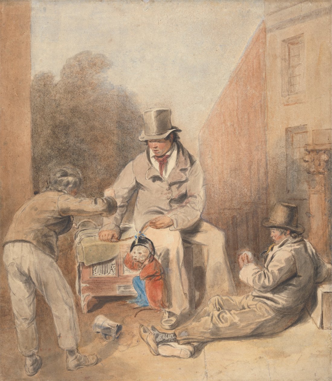 Man en Kinderen met een Straatorgel en een Aap door Thomas Heaphy