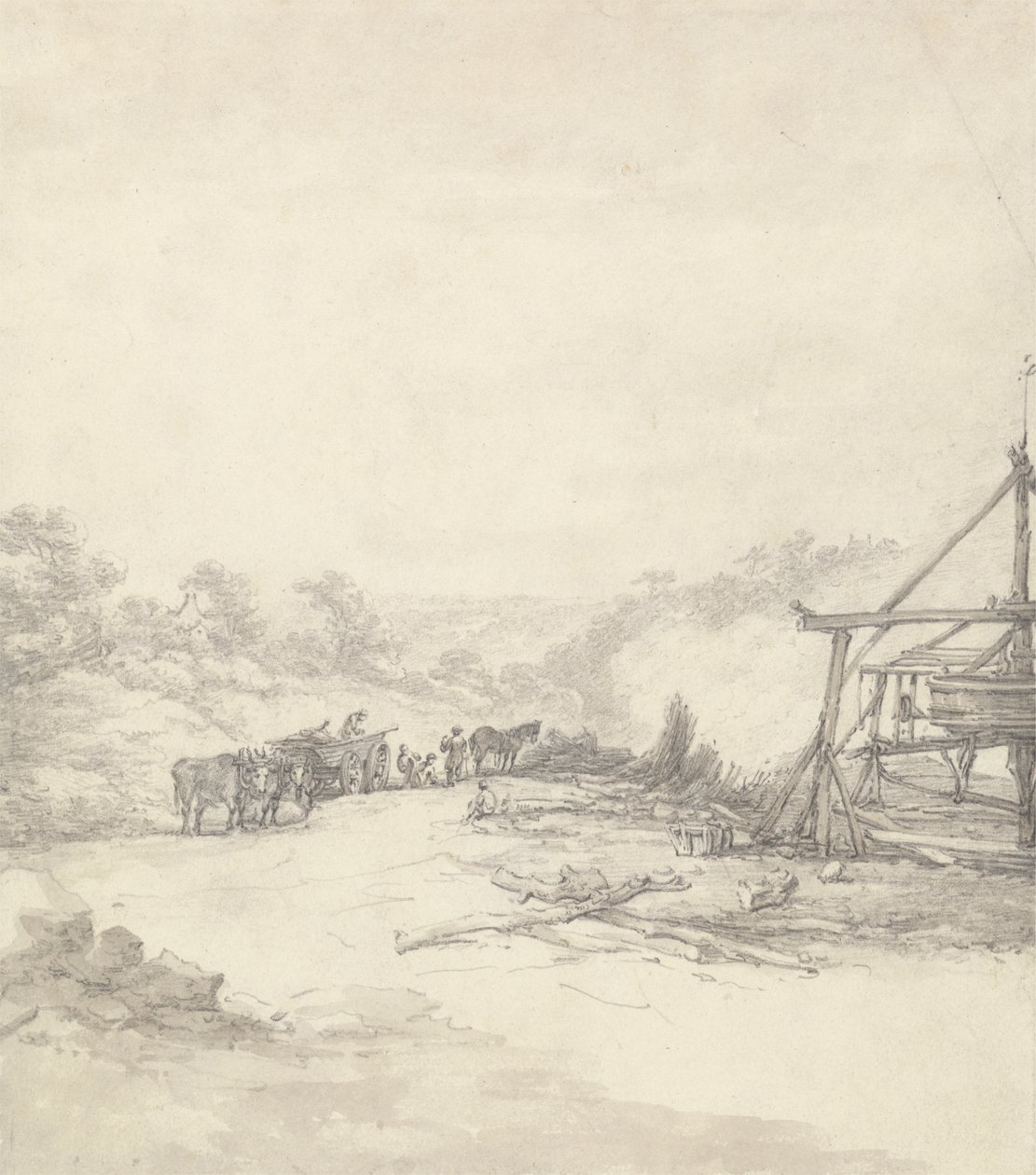 Lossen van mijnstutten in Coalbrookdale door Thomas Hearne