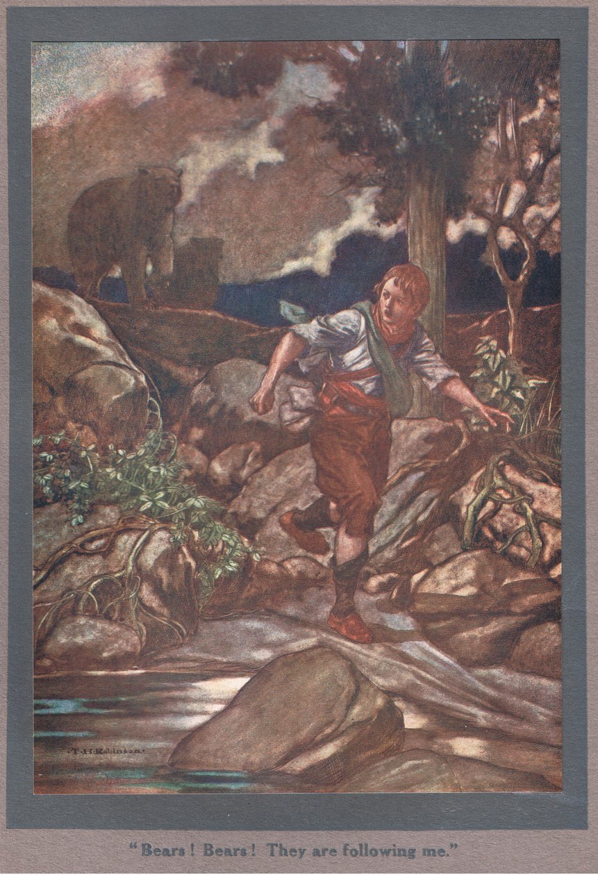 Beren! Beren! Ze volgen me (kleurenlitho) door Thomas Heath Robinson
