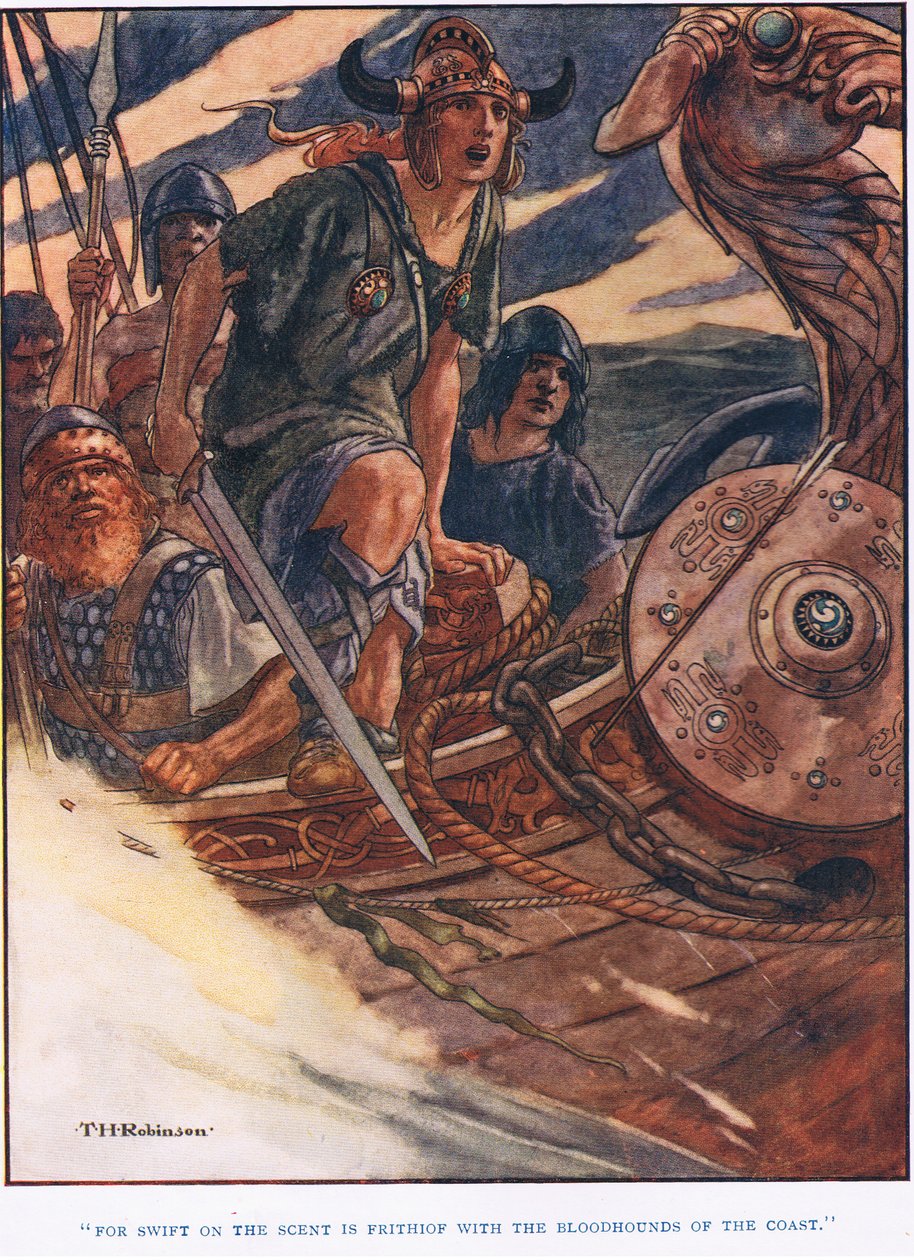 Voor gierzwaluw op de geur is Frithiof (litho) door Thomas Heath Robinson