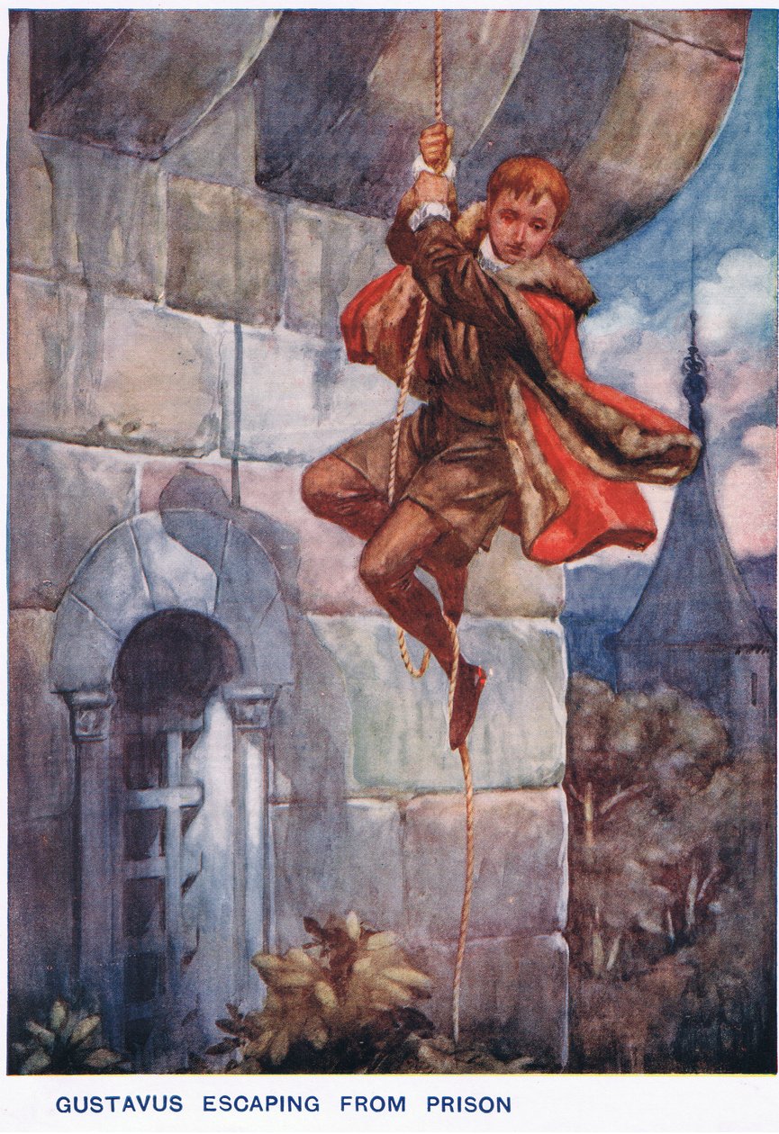 Gustavus ontsnapt uit de gevangenis door Thomas Heath Robinson
